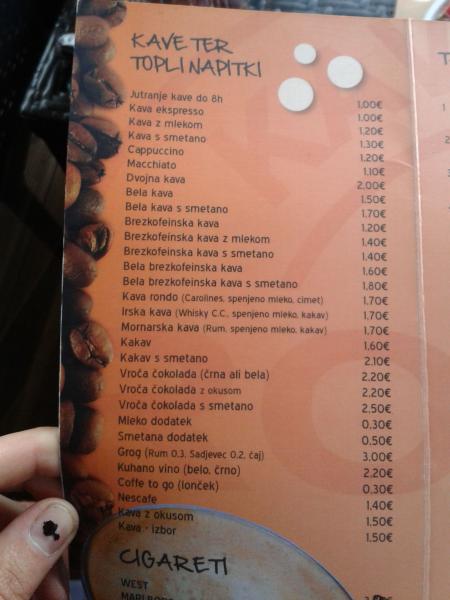 Kava bar RONDO - nápojový lístek